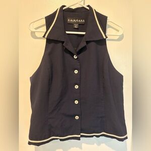 Ellen Tracy Navy Button Down Sleeveless Shirt